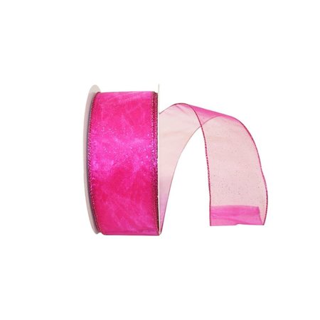 RELIANT RIBBON Sheer Glitz 2 Value Wired Edge Ribbon Fuchsia 2.5 in. x 50 yards 99910W-222-40K